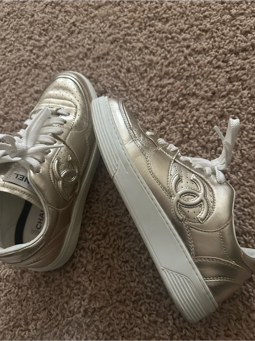 chanel gold sneakers size 37.5